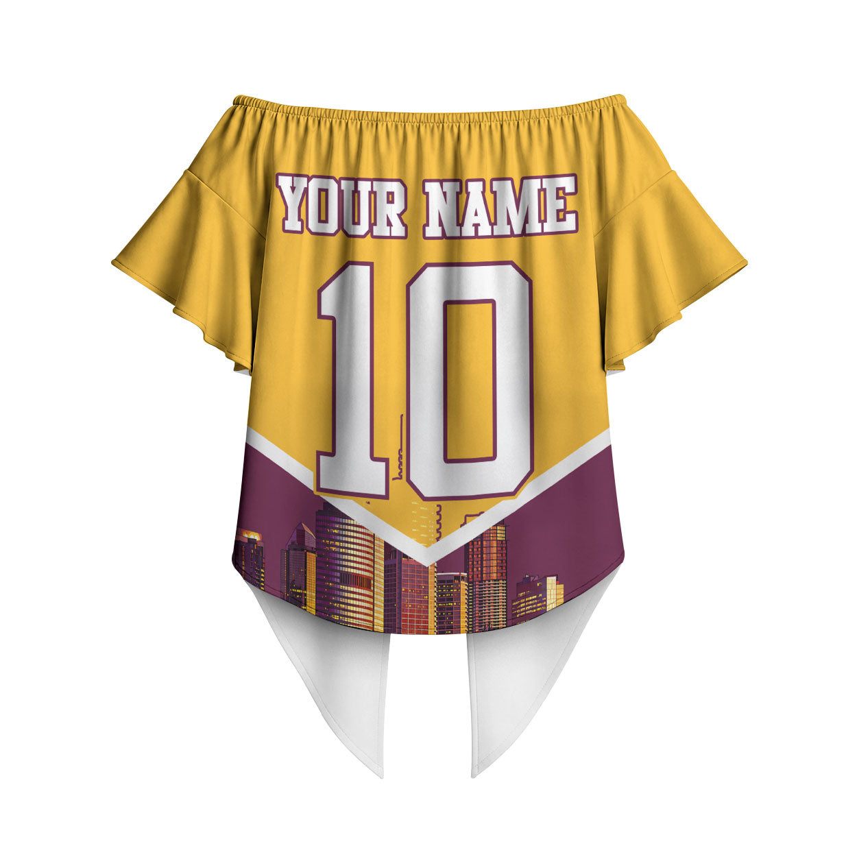 Personalised Brisbane City Rugby Off Shoulder Wrap Waist Top Muscular Horse Mascot Skyline Graphic