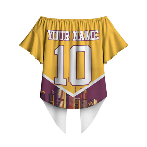 Personalised Brisbane City Rugby Off Shoulder Wrap Waist Top Muscular Horse Mascot Skyline Graphic