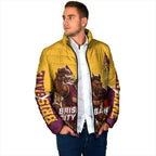 Personalised Brisbane City Rugby Padded Jacket Muscular Horse Mascot Skyline Graphic