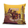 Personalised Brisbane City Rugby Pillow Cover Muscular Horse Mascot Skyline Graphic