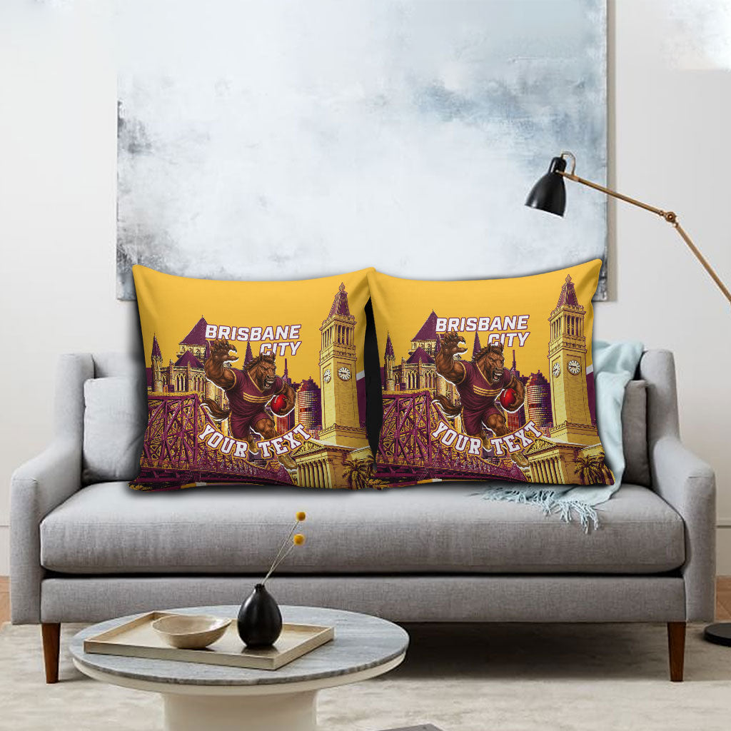 Personalised Brisbane City Rugby Pillow Cover Muscular Horse Mascot Skyline Graphic