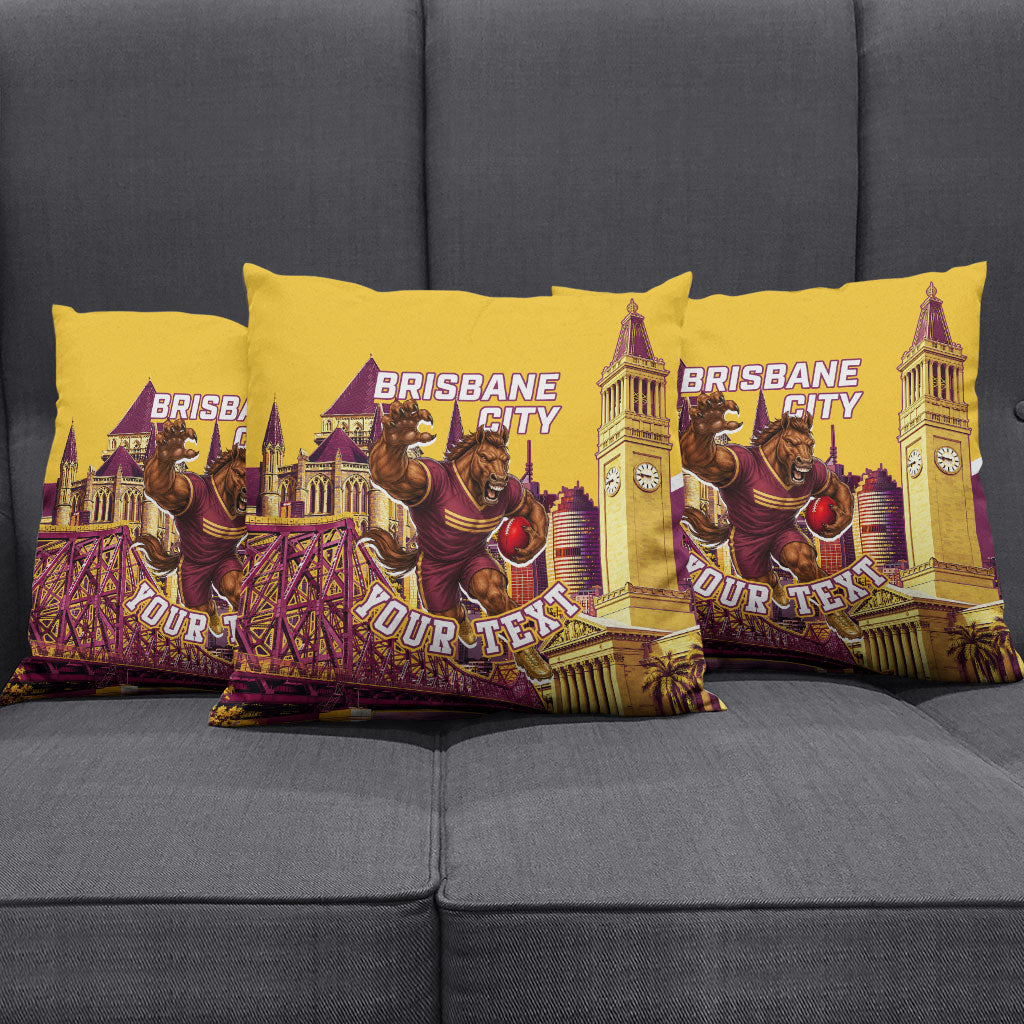 Personalised Brisbane City Rugby Pillow Cover Muscular Horse Mascot Skyline Graphic