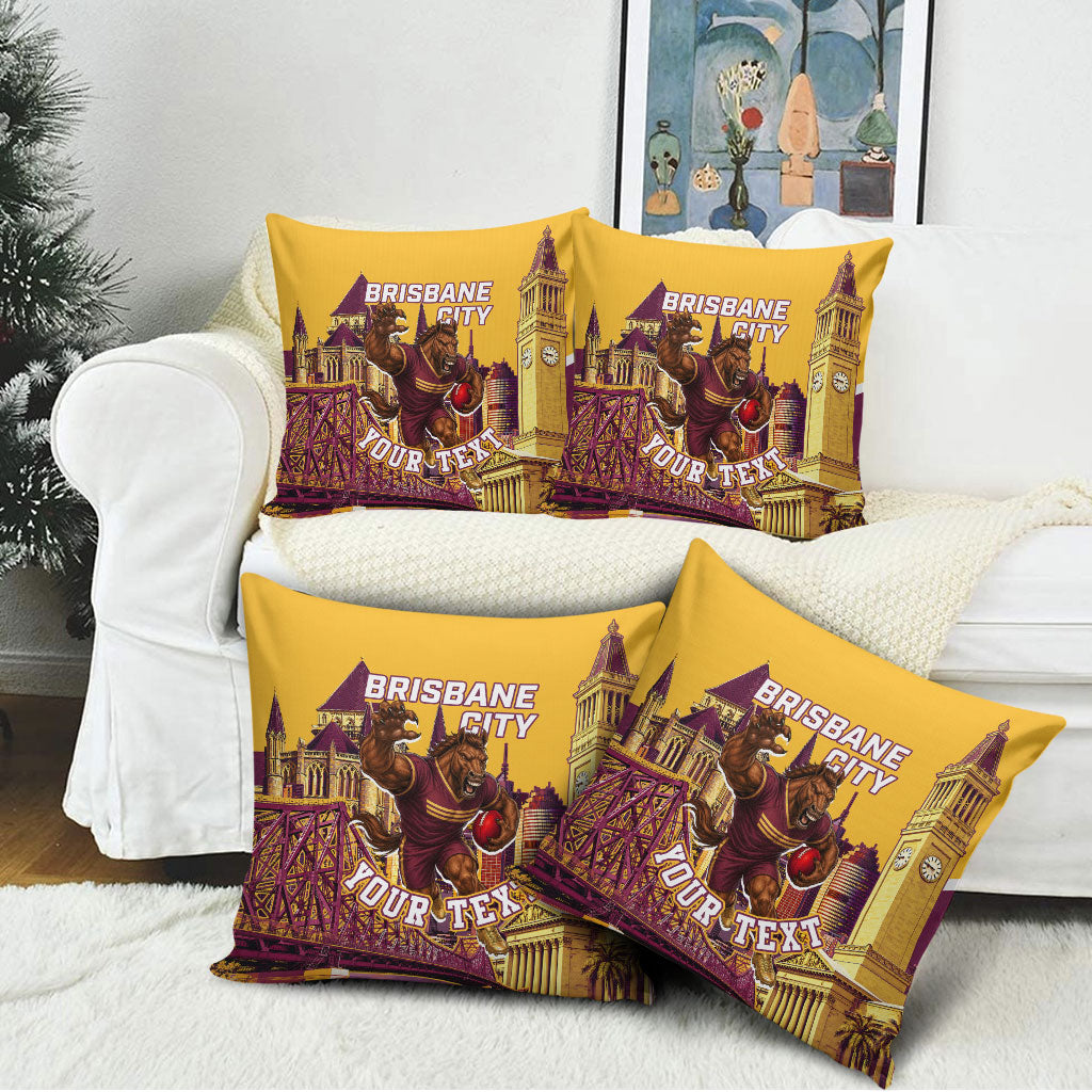 Personalised Brisbane City Rugby Pillow Cover Muscular Horse Mascot Skyline Graphic