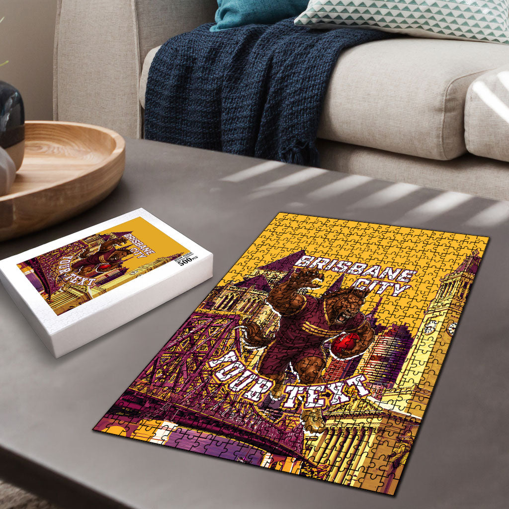Personalised Brisbane City Rugby Puzzle Muscular Horse Mascot Skyline Graphic