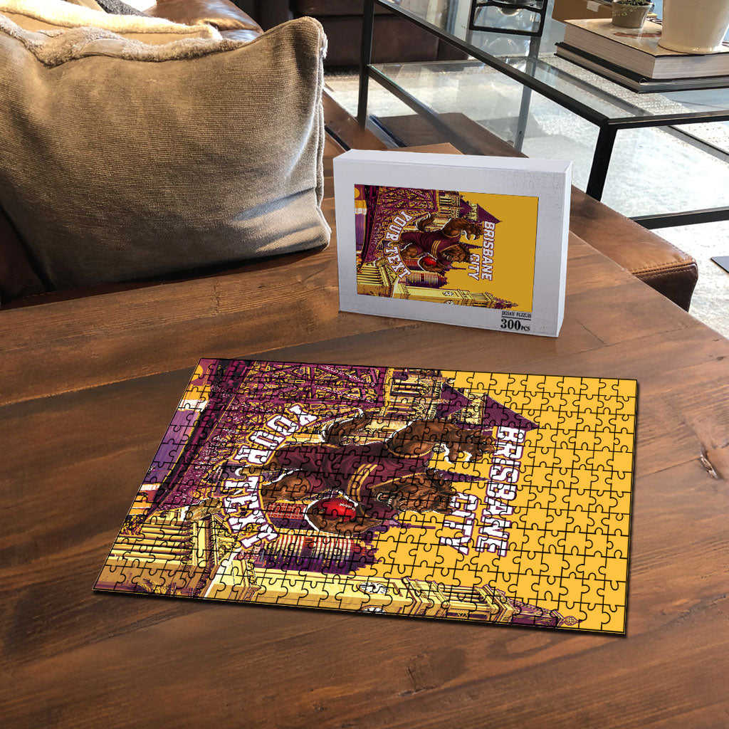 Personalised Brisbane City Rugby Puzzle Muscular Horse Mascot Skyline Graphic