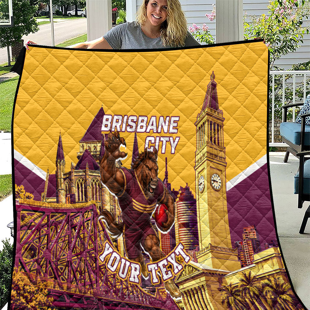 Personalised Brisbane City Rugby Quilt Muscular Horse Mascot Skyline Graphic