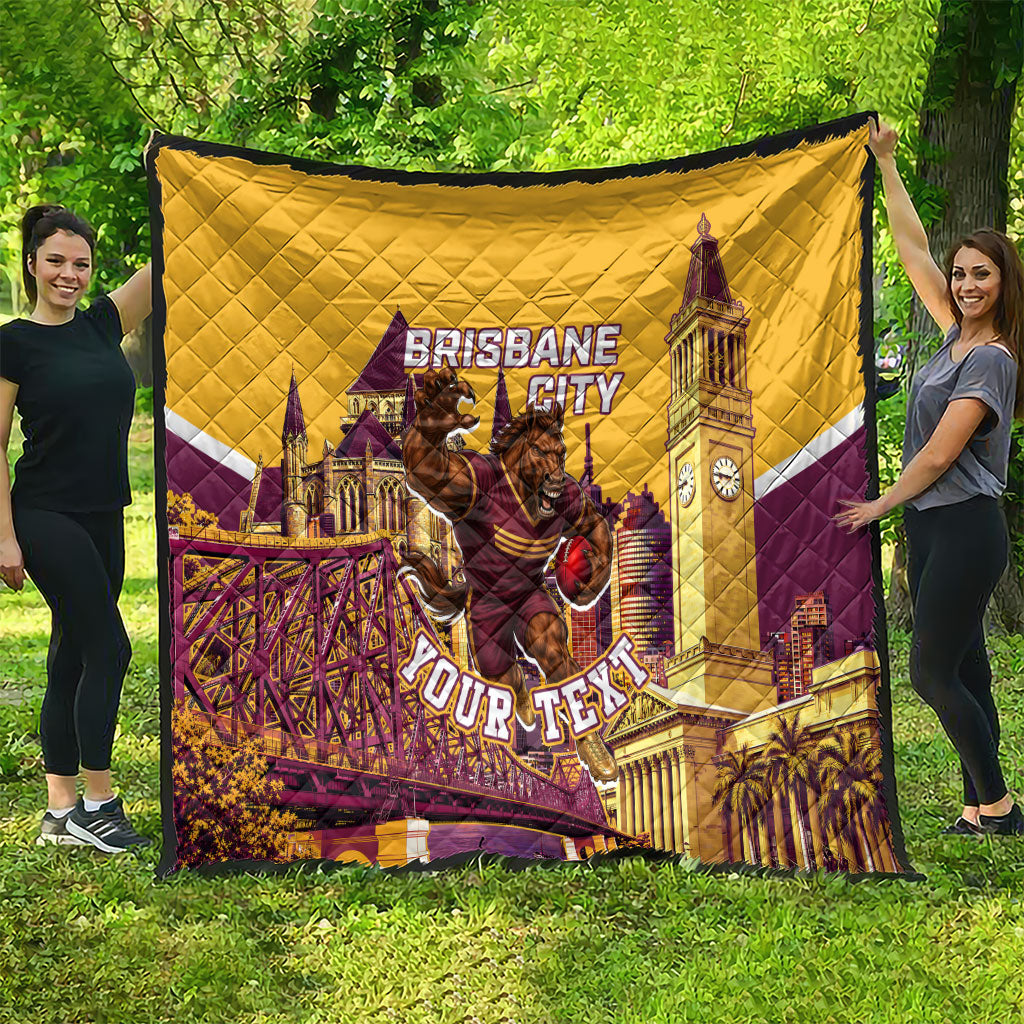 Personalised Brisbane City Rugby Quilt Muscular Horse Mascot Skyline Graphic
