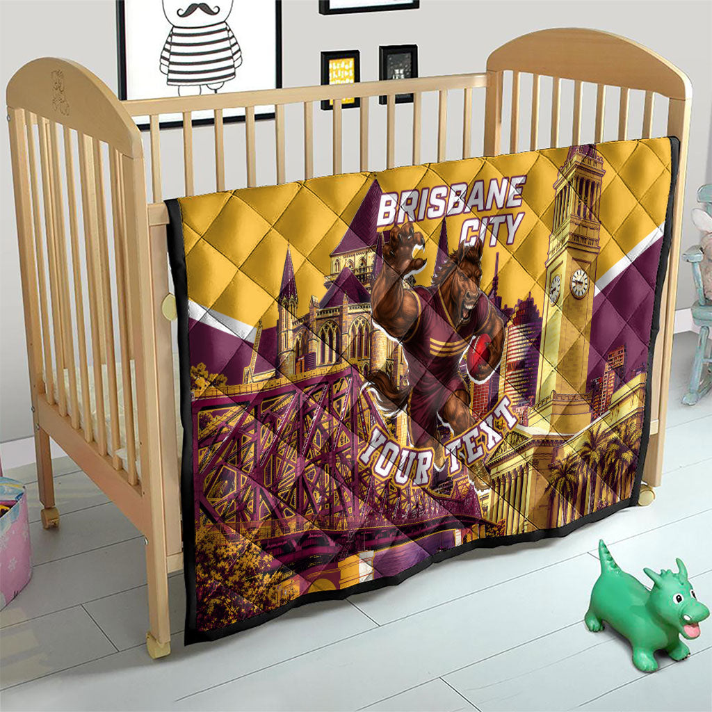Personalised Brisbane City Rugby Quilt Muscular Horse Mascot Skyline Graphic