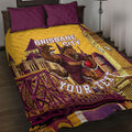 Personalised Brisbane City Rugby Quilt Bed Set Muscular Horse Mascot Skyline Graphic