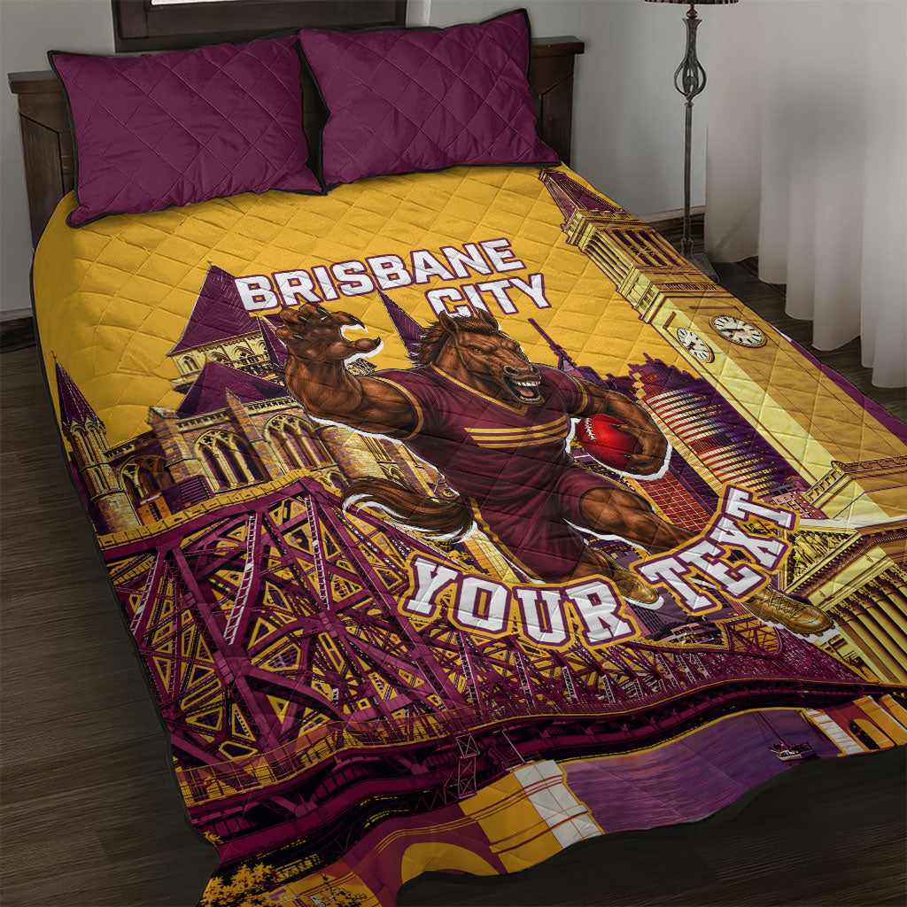 Personalised Brisbane City Rugby Quilt Bed Set Muscular Horse Mascot Skyline Graphic