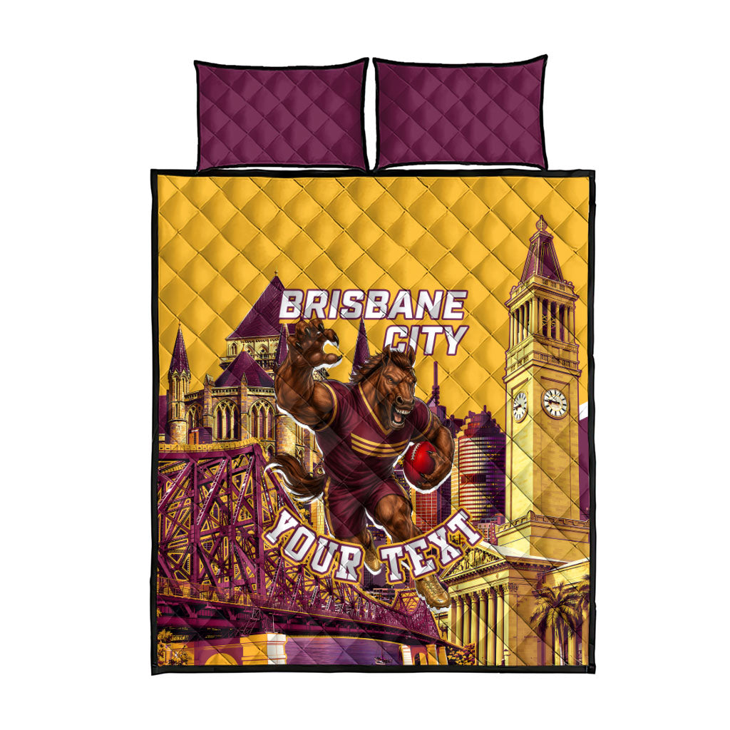 Personalised Brisbane City Rugby Quilt Bed Set Muscular Horse Mascot Skyline Graphic