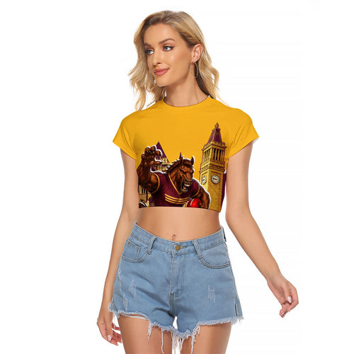 Personalised Brisbane City Rugby Raglan Cropped T Shirt Muscular Horse Mascot Skyline Graphic