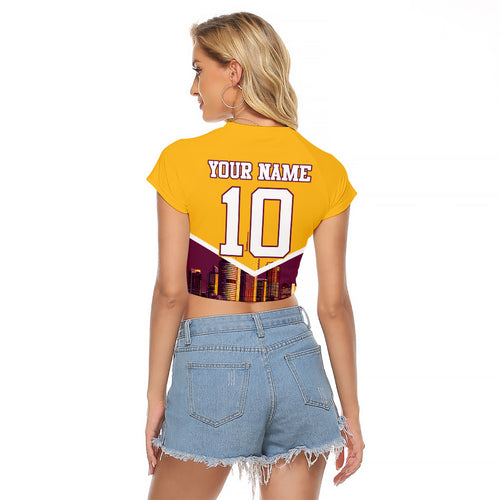 Personalised Brisbane City Rugby Raglan Cropped T Shirt Muscular Horse Mascot Skyline Graphic