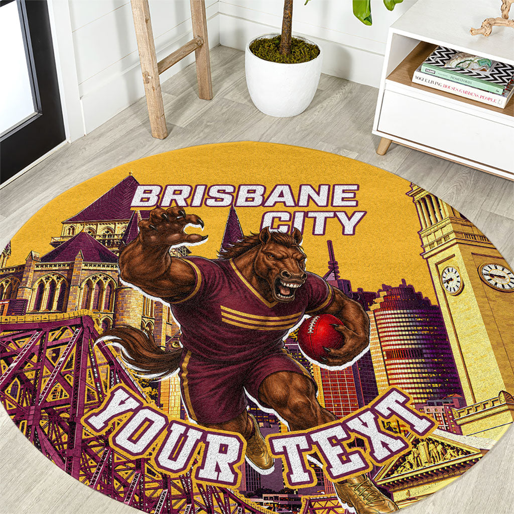 Personalised Brisbane City Rugby Round Carpet Muscular Horse Mascot Skyline Graphic
