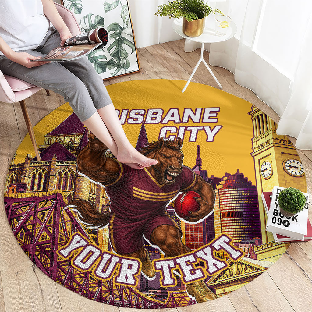 Personalised Brisbane City Rugby Round Carpet Muscular Horse Mascot Skyline Graphic