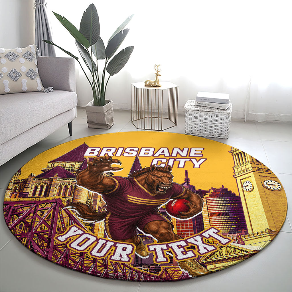 Personalised Brisbane City Rugby Round Carpet Muscular Horse Mascot Skyline Graphic