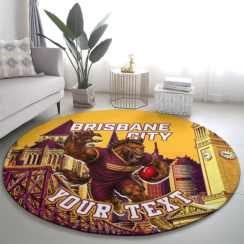 Personalised Brisbane City Rugby Round Carpet Muscular Horse Mascot Skyline Graphic