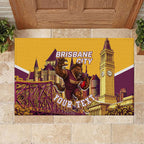 Personalised Brisbane City Rugby Rubber Doormat Muscular Horse Mascot Skyline Graphic