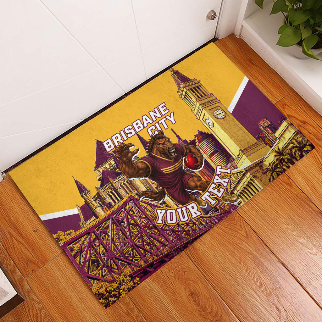 Personalised Brisbane City Rugby Rubber Doormat Muscular Horse Mascot Skyline Graphic