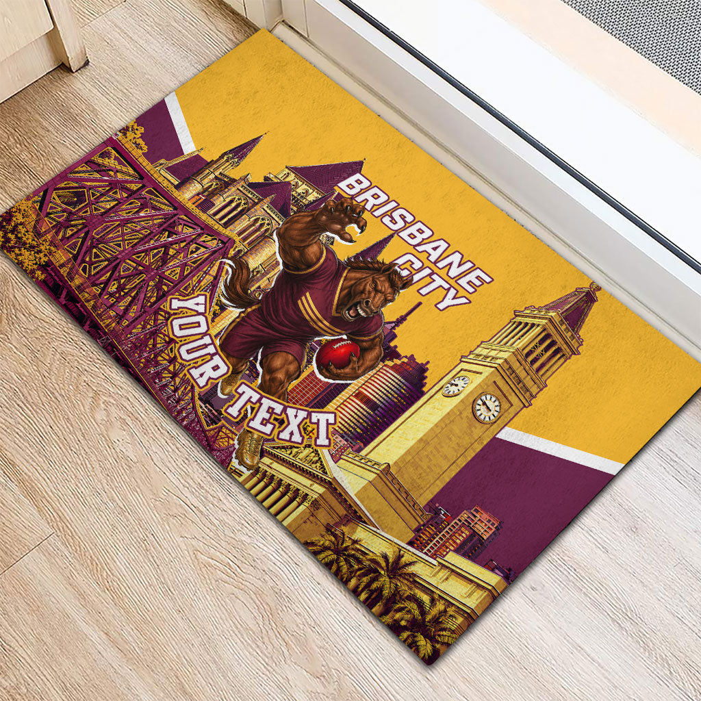 Personalised Brisbane City Rugby Rubber Doormat Muscular Horse Mascot Skyline Graphic