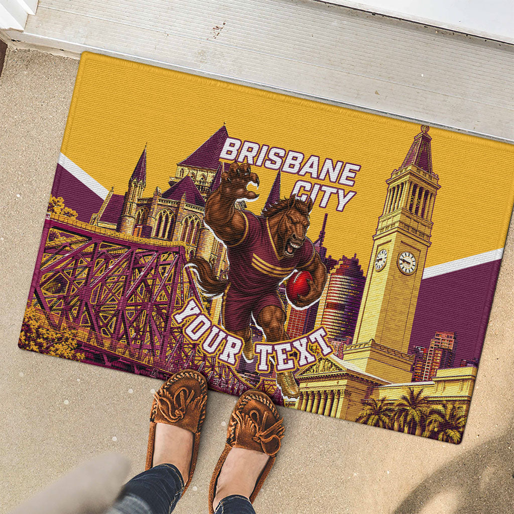 Personalised Brisbane City Rugby Rubber Doormat Muscular Horse Mascot Skyline Graphic