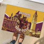 Personalised Brisbane City Rugby Rubber Doormat Muscular Horse Mascot Skyline Graphic