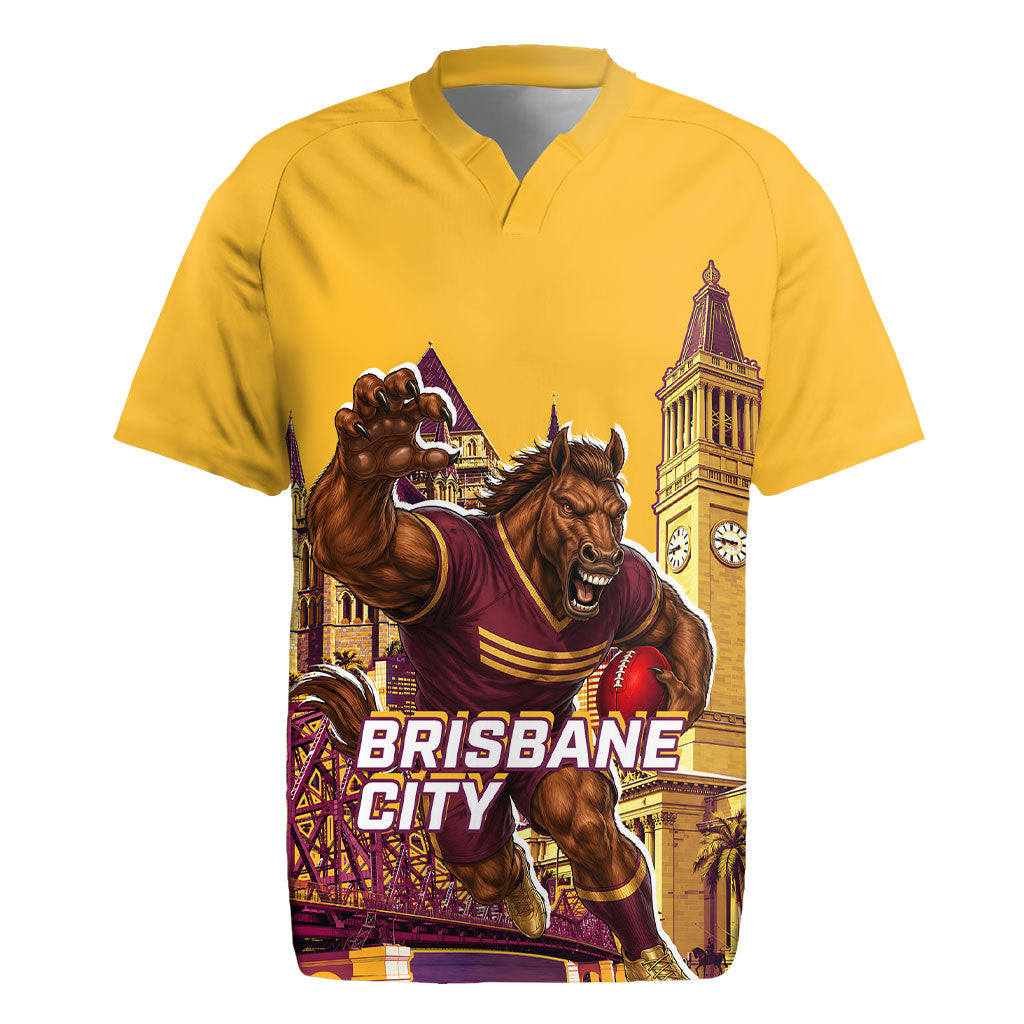 Personalised Brisbane City Rugby Rugby Jersey Muscular Horse Mascot Skyline Graphic
