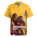 Personalised Brisbane City Rugby Rugby Jersey Muscular Horse Mascot Skyline Graphic