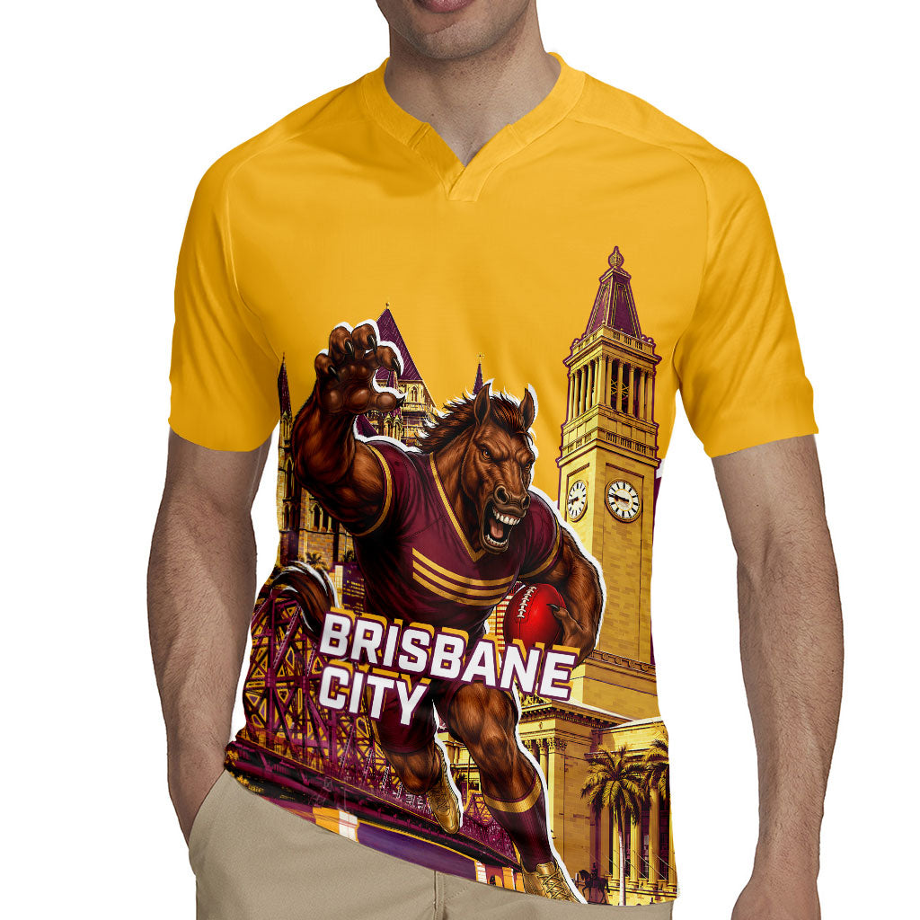 Personalised Brisbane City Rugby Rugby Jersey Muscular Horse Mascot Skyline Graphic
