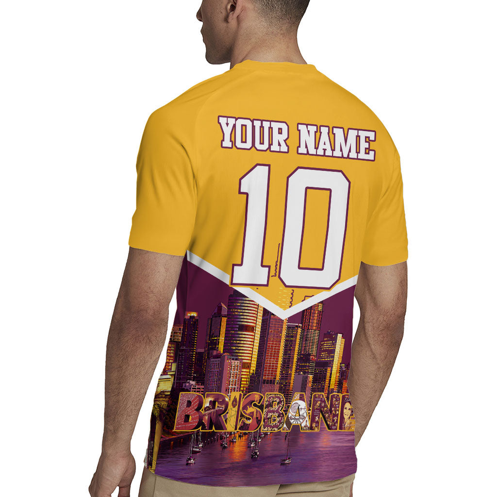 Personalised Brisbane City Rugby Rugby Jersey Muscular Horse Mascot Skyline Graphic