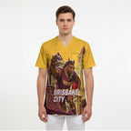 Personalised Brisbane City Rugby Scrub Top Muscular Horse Mascot Skyline Graphic