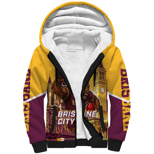 Personalised Brisbane City Rugby Sherpa Hoodie Muscular Horse Mascot Skyline Graphic