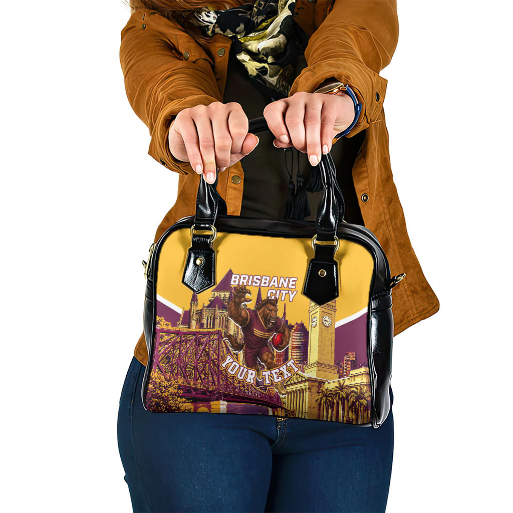 Personalised Brisbane City Rugby Shoulder Handbag Muscular Horse Mascot Skyline Graphic