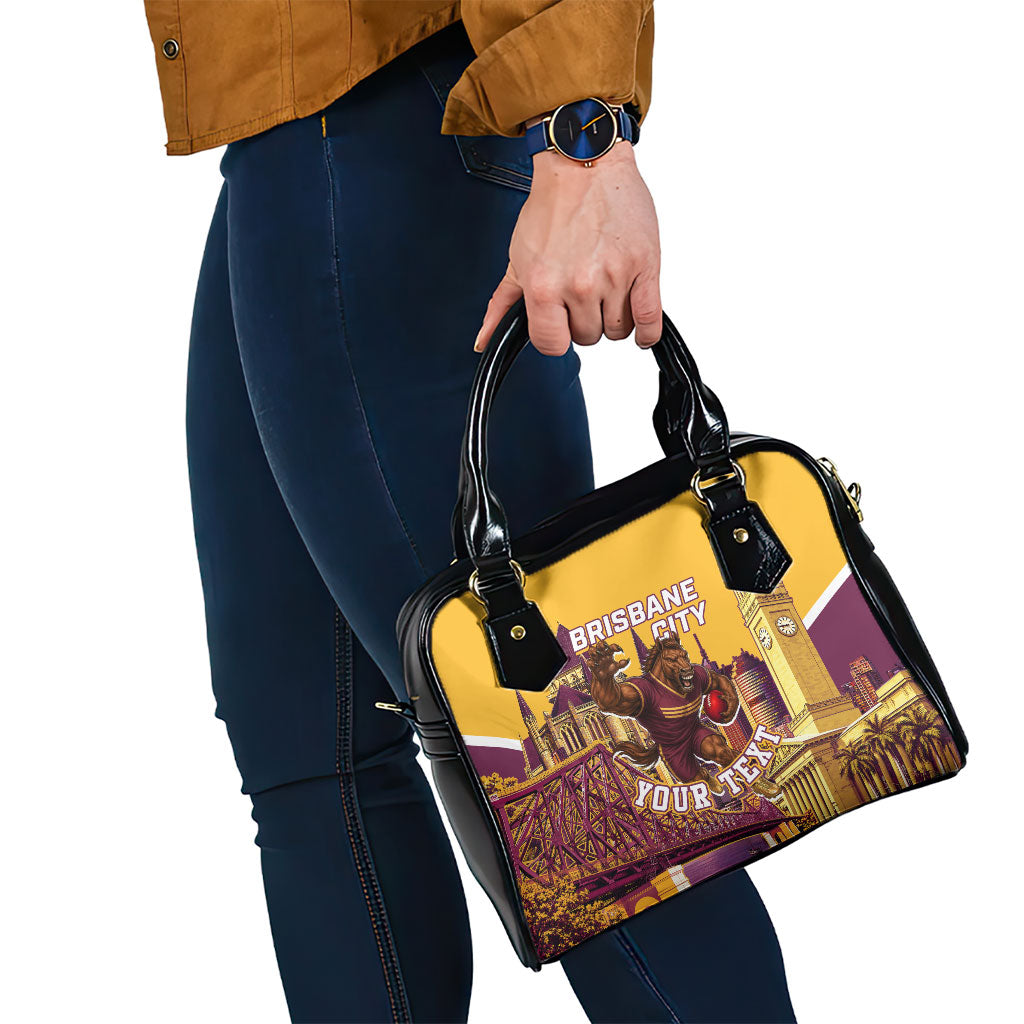 Personalised Brisbane City Rugby Shoulder Handbag Muscular Horse Mascot Skyline Graphic