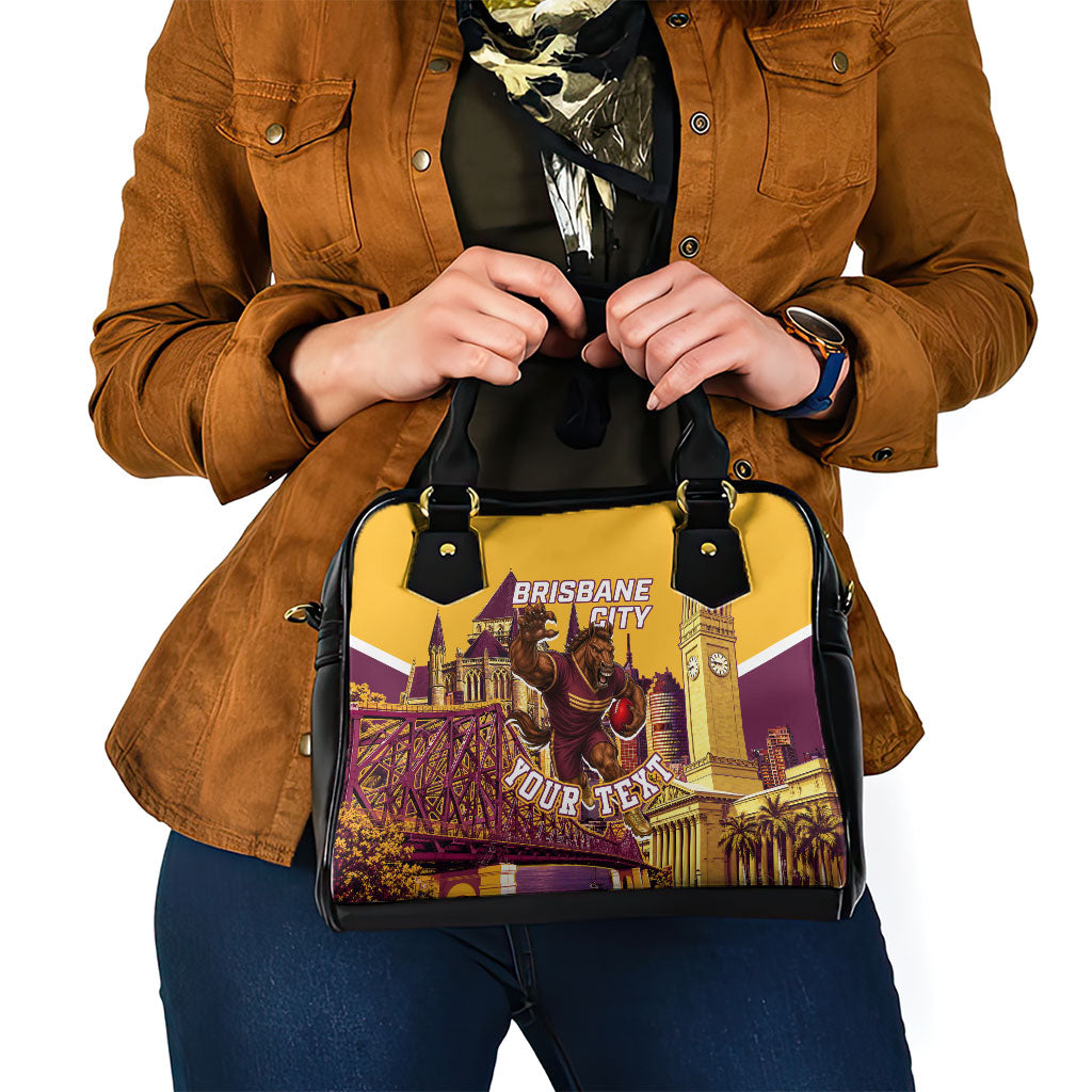 Personalised Brisbane City Rugby Shoulder Handbag Muscular Horse Mascot Skyline Graphic