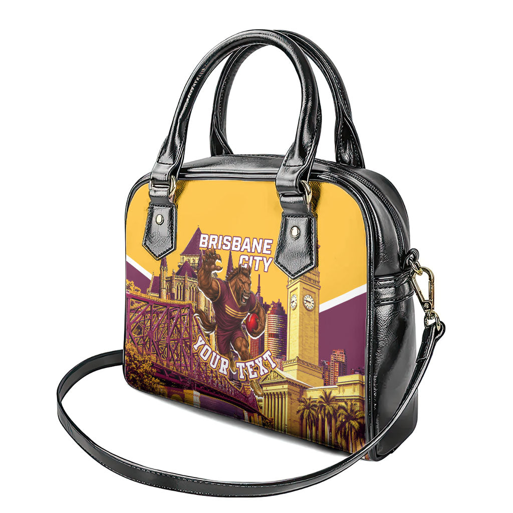 Personalised Brisbane City Rugby Shoulder Handbag Muscular Horse Mascot Skyline Graphic