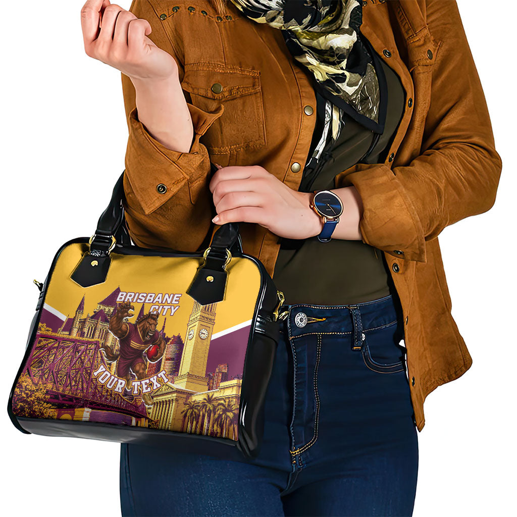 Personalised Brisbane City Rugby Shoulder Handbag Muscular Horse Mascot Skyline Graphic