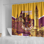 Personalised Brisbane City Rugby Shower Curtain Muscular Horse Mascot Skyline Graphic