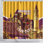 Personalised Brisbane City Rugby Shower Curtain Muscular Horse Mascot Skyline Graphic