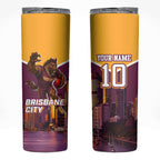 Personalised Brisbane City Rugby Skinny Tumbler Muscular Horse Mascot Skyline Graphic