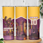 Personalised Brisbane City Rugby Skinny Tumbler Muscular Horse Mascot Skyline Graphic
