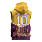 Personalised Brisbane City Rugby Sleeveless Hoodie Muscular Horse Mascot Skyline Graphic