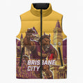 Personalised Brisbane City Rugby Sleeveless Puffer Jacket Muscular Horse Mascot Skyline Graphic