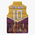 Personalised Brisbane City Rugby Sleeveless Puffer Jacket Muscular Horse Mascot Skyline Graphic