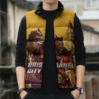 Personalised Brisbane City Rugby Sleeveless Puffer Jacket Muscular Horse Mascot Skyline Graphic