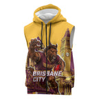 Personalised Brisbane City Rugby Sleeveless Zip Hoodie Muscular Horse Mascot Skyline Graphic