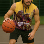 Personalised Brisbane City Rugby Sleeveless Zip Hoodie Muscular Horse Mascot Skyline Graphic