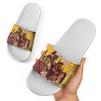 Personalised Brisbane City Rugby Slide Sandals Muscular Horse Mascot Skyline Graphic