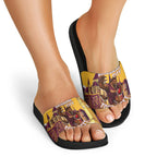 Personalised Brisbane City Rugby Slide Sandals Muscular Horse Mascot Skyline Graphic