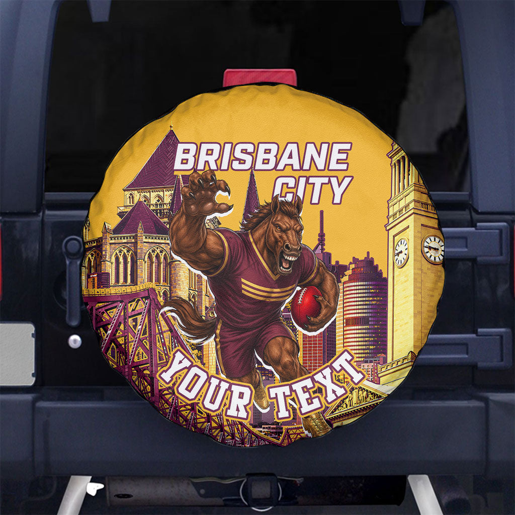 Personalised Brisbane City Rugby Spare Tire Cover Muscular Horse Mascot Skyline Graphic